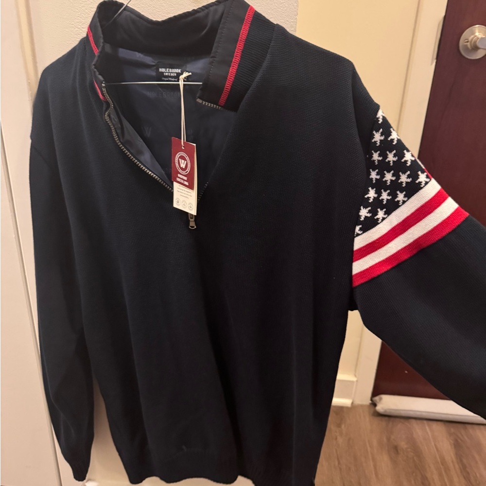 US Flag Quarter Zip Windproof Sweater- Navy